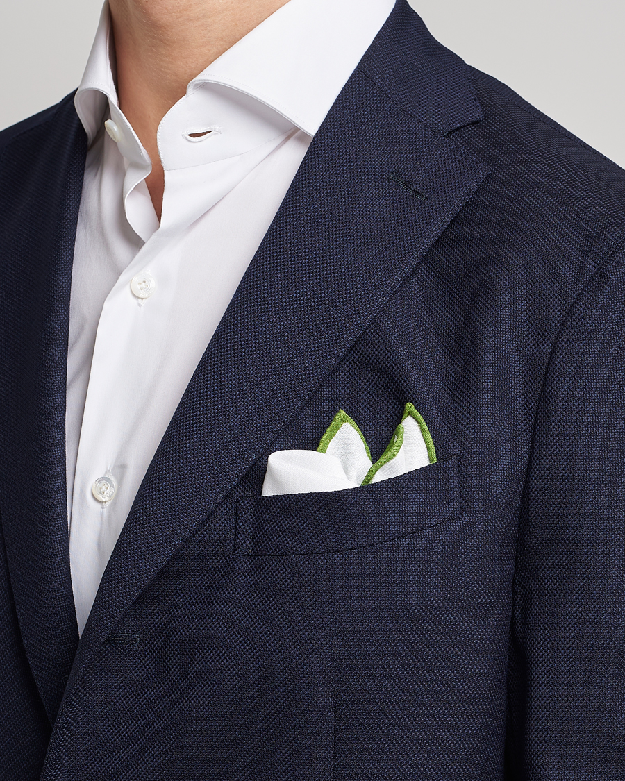 Herr | Amanda Christensen Linen Paspoal Pocket Square White/Green | Amanda Christensen | Linen Paspoal Pocket Square White/Green