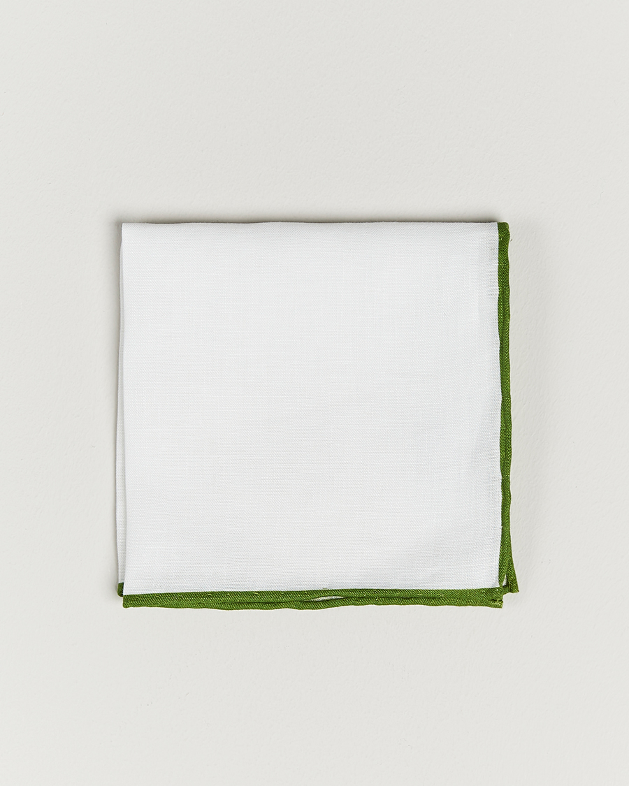 Herr | Amanda Christensen Linen Paspoal Pocket Square White/Green | Amanda Christensen | Linen Paspoal Pocket Square White/Green