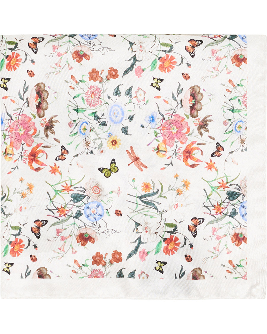 Herr | Amanda Christensen Silk Twill Printed Pocket Square White | Amanda Christensen | Silk Twill Printed Pocket Square White
