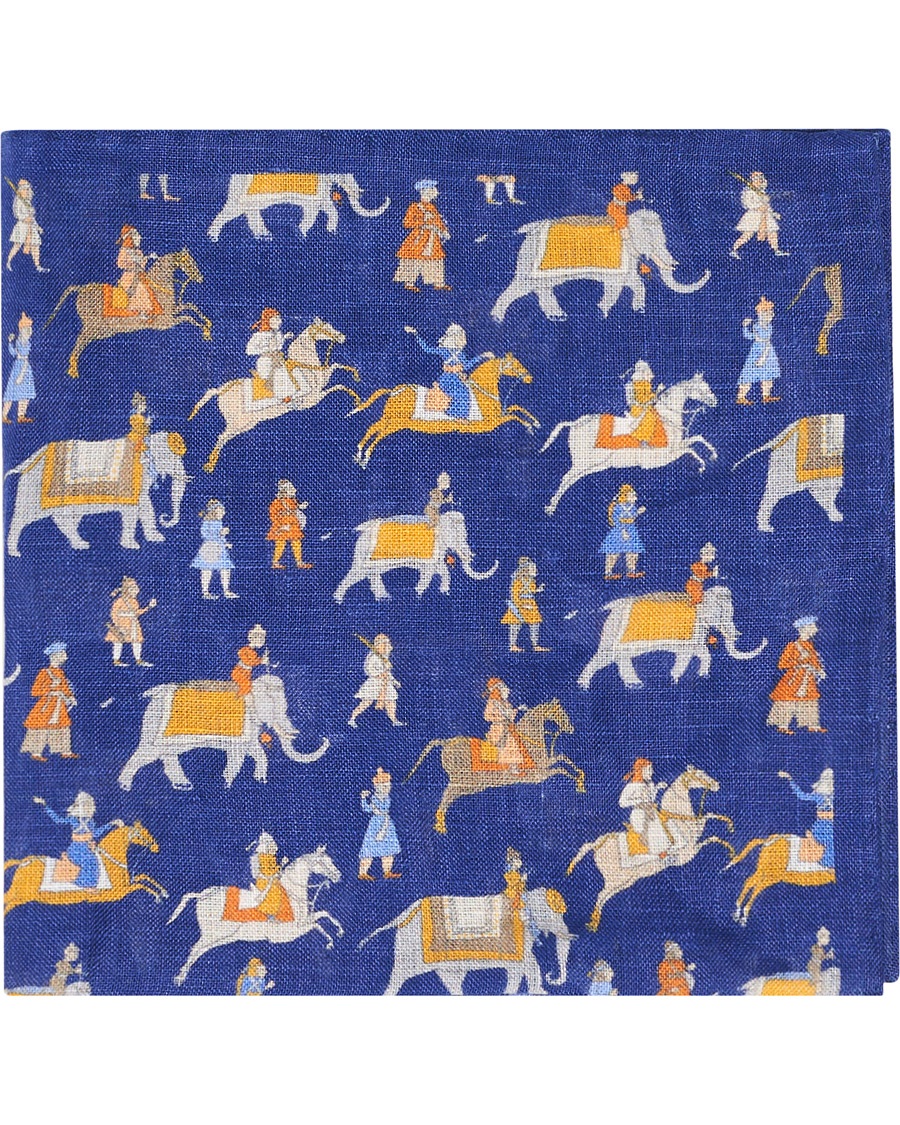 Herr | Amanda Christensen Linen Printed Pocket Square Navy | Amanda Christensen | Linen Printed Pocket Square Navy