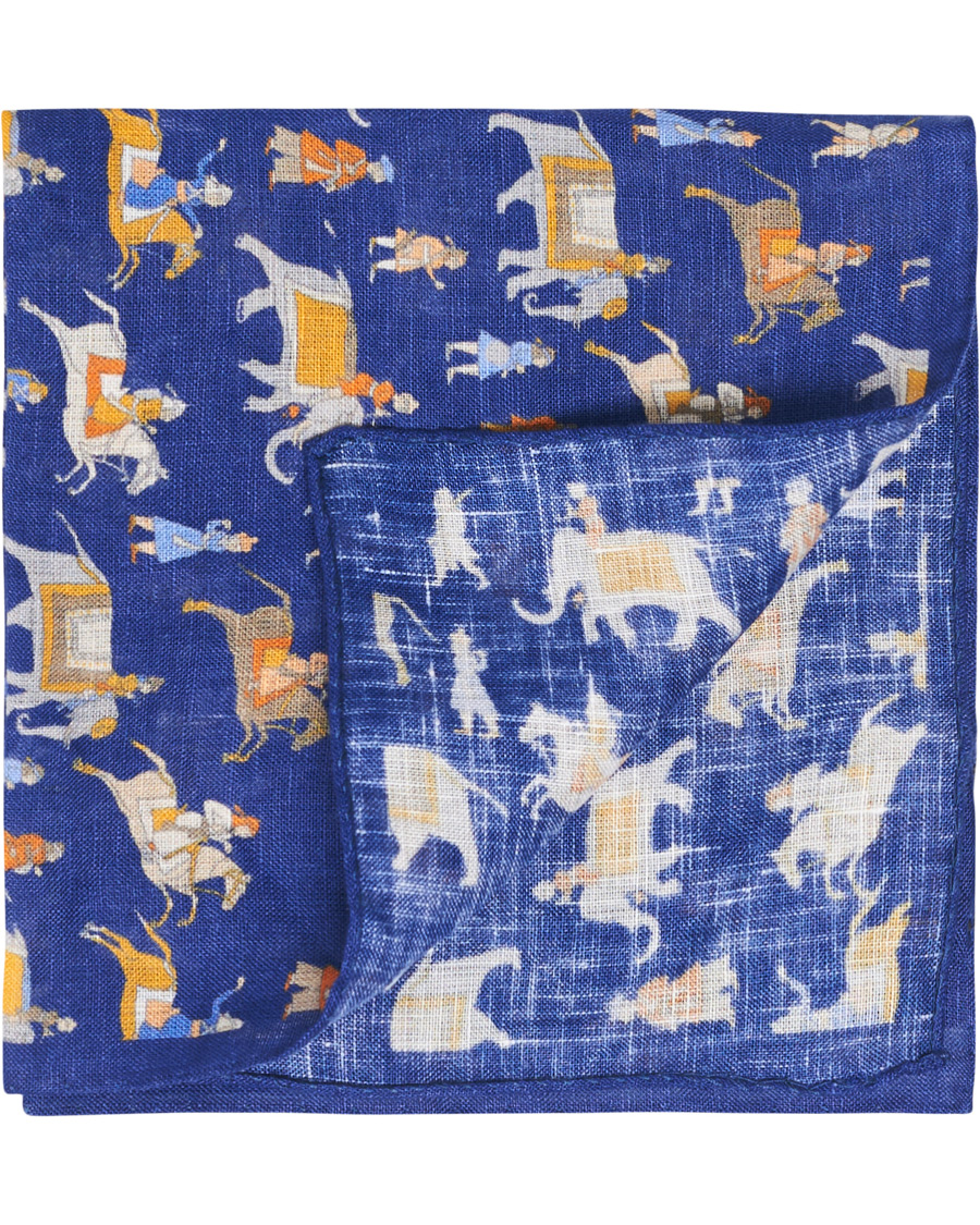 Herr | Amanda Christensen Linen Printed Pocket Square Navy | Amanda Christensen | Linen Printed Pocket Square Navy