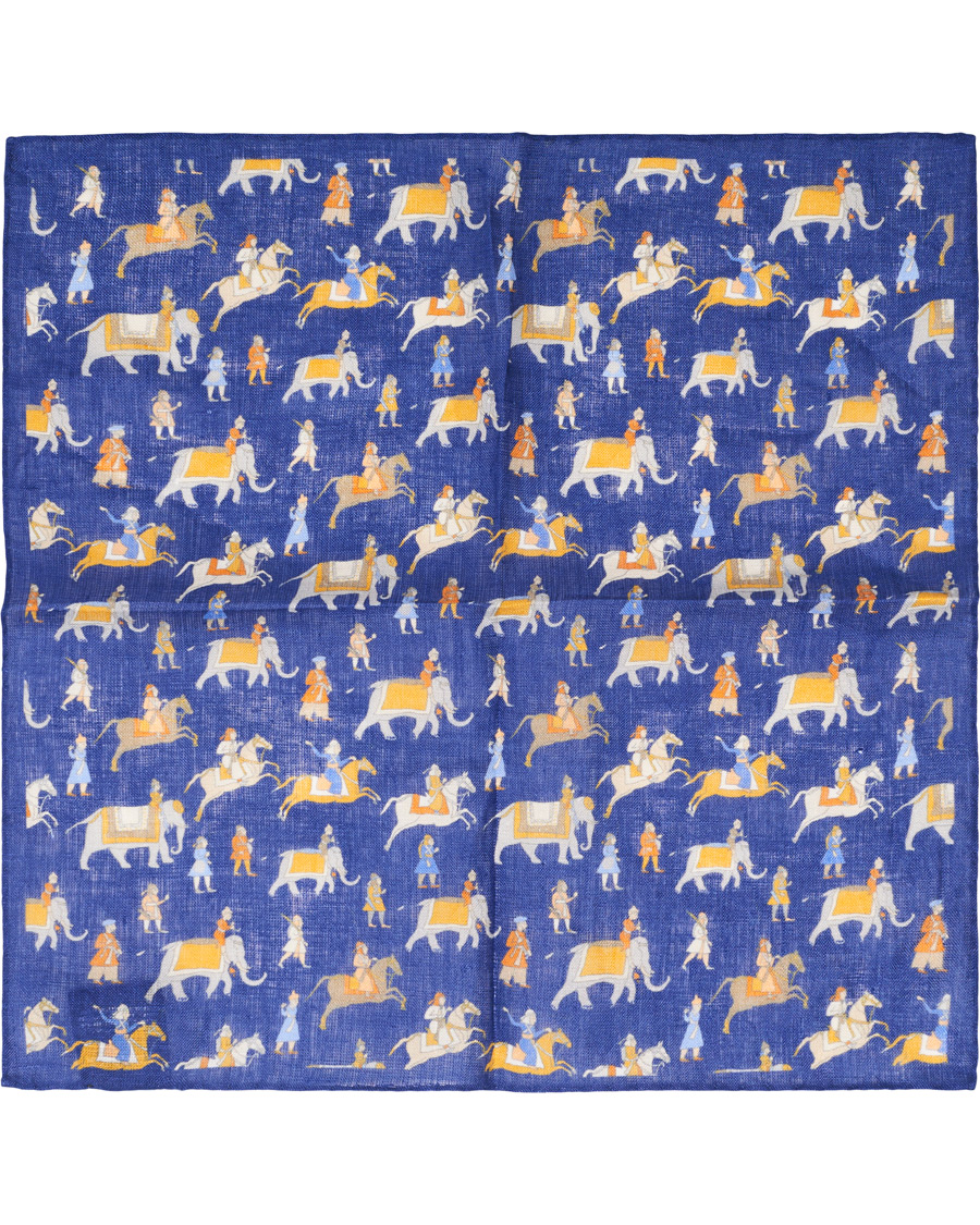 Herr | Amanda Christensen Linen Printed Pocket Square Navy | Amanda Christensen | Linen Printed Pocket Square Navy
