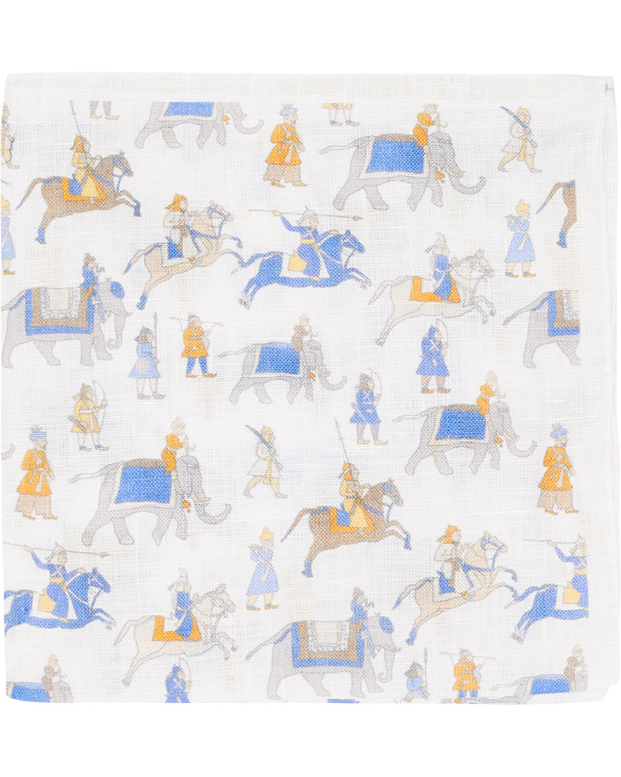Herr | Amanda Christensen Linen Printed Pocket Square White | Amanda Christensen | Linen Printed Pocket Square White