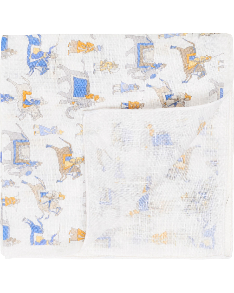 Herr | Amanda Christensen Linen Printed Pocket Square White | Amanda Christensen | Linen Printed Pocket Square White