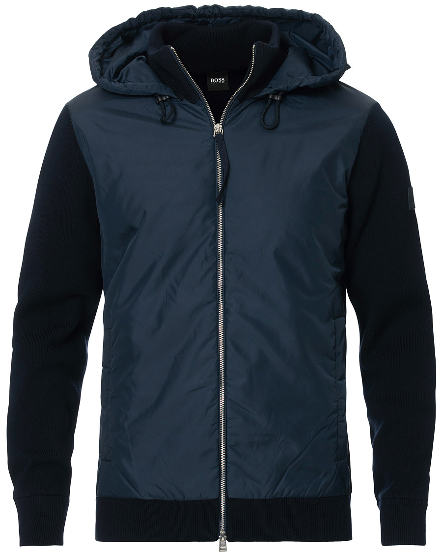 Herr | Jackor | BOSS BLACK | BOSS Ofabio Hybrid Knitted Full-Zip Hoodie Dark Blue