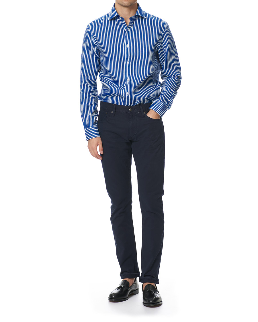 Herr | Skjortor | Ralph Lauren Purple Label | Bengal Stripe Linen Shirt Blue/White