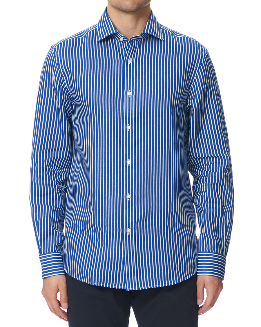Herr | Skjortor | Ralph Lauren Purple Label | Bengal Stripe Linen Shirt Blue/White