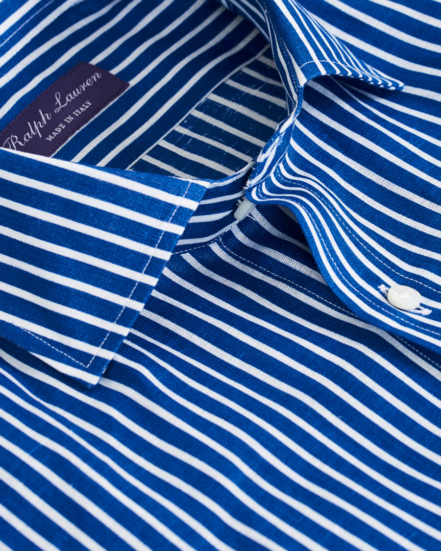 Herr | Skjortor | Ralph Lauren Purple Label | Bengal Stripe Linen Shirt Blue/White