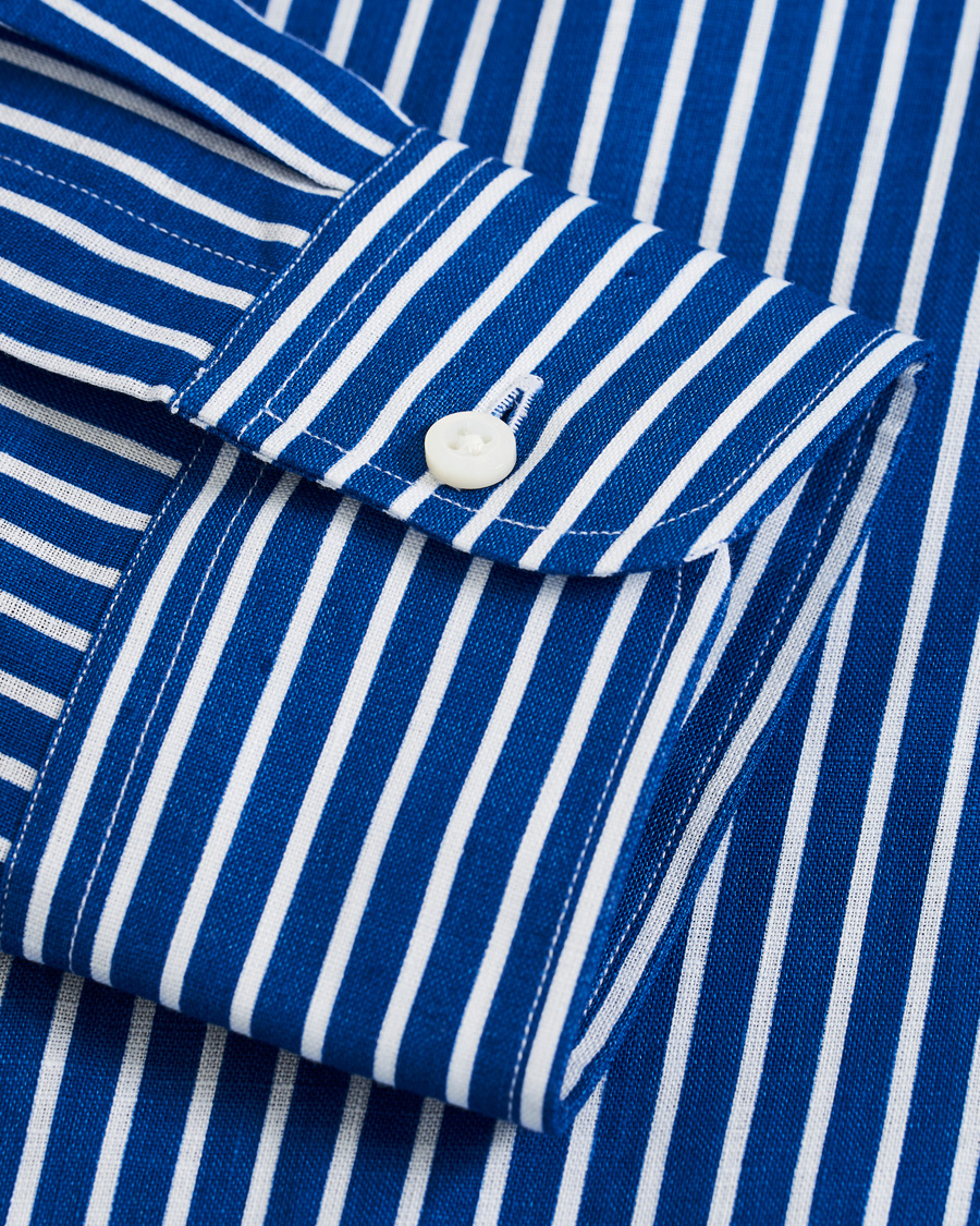 Herr | Skjortor | Ralph Lauren Purple Label | Bengal Stripe Linen Shirt Blue/White