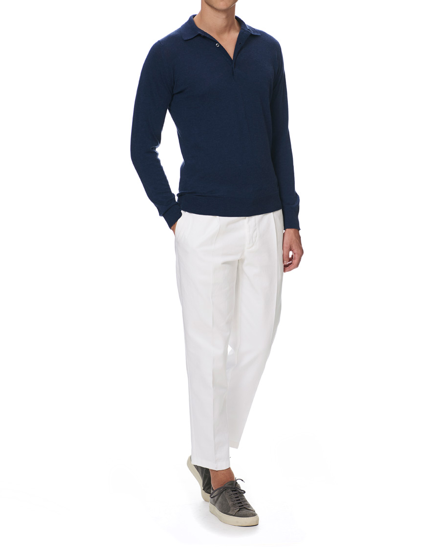 Herr | Tröjor | John Smedley | Lanley Cotton/Cashmere Polo Pullover Indigo