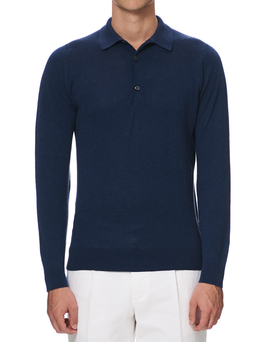 Herr | Tröjor | John Smedley | Lanley Cotton/Cashmere Polo Pullover Indigo