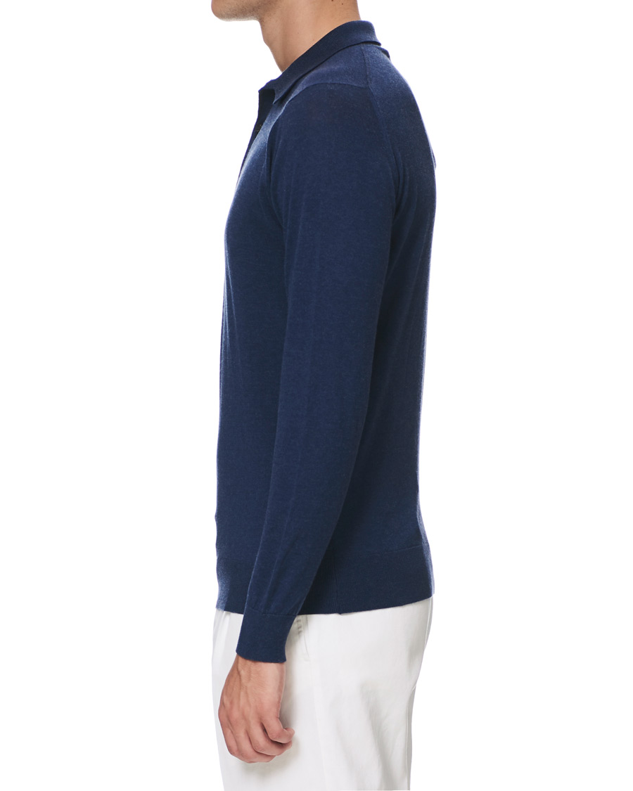 Herr | Tröjor | John Smedley | Lanley Cotton/Cashmere Polo Pullover Indigo