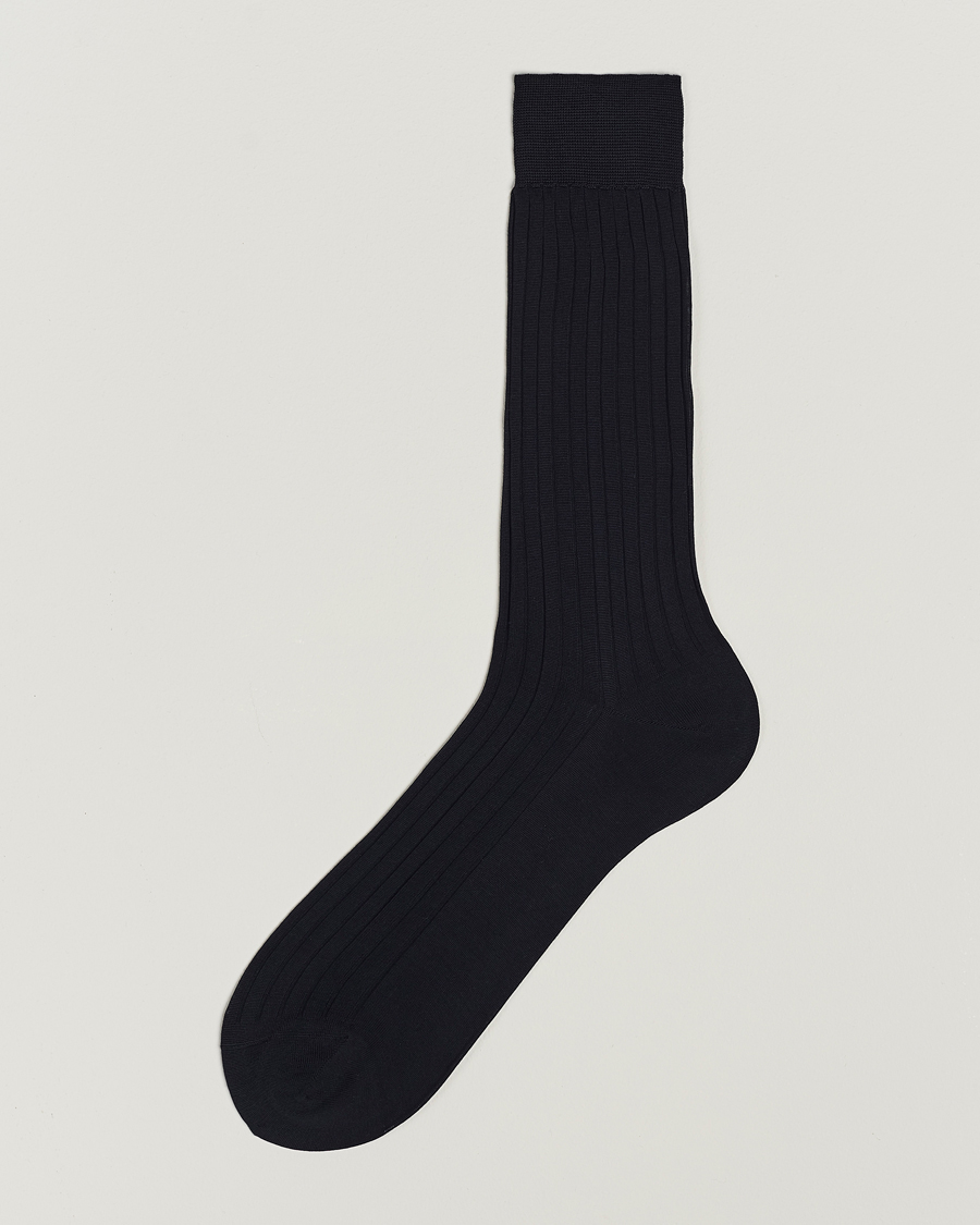 Herr |  | Bresciani | Cotton Ribbed Short Socks Navy