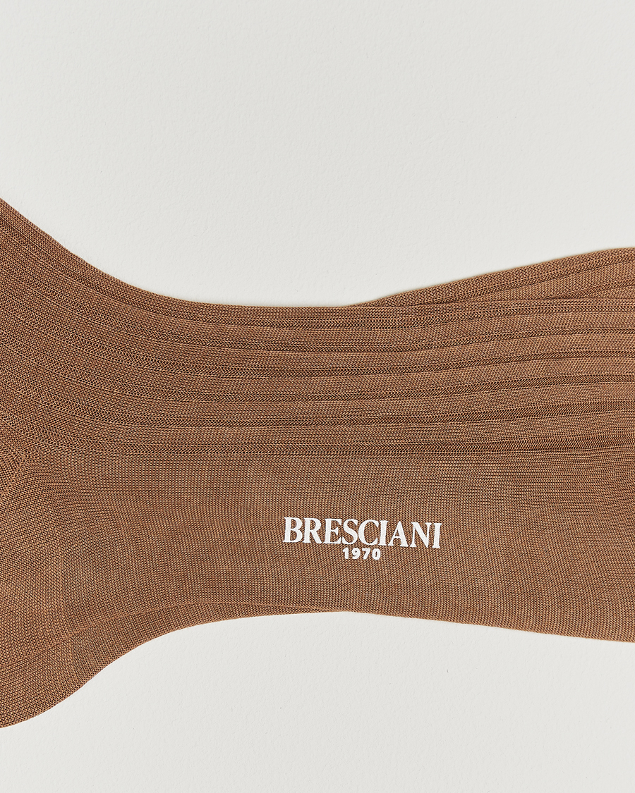 Herr | Underkläder | Bresciani | Cotton Ribbed Short Socks Light Brown
