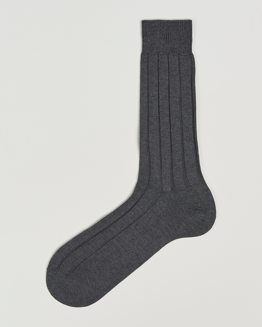 Herr | Underkläder | Bresciani | Wide Ribbed Cotton Socks Grey