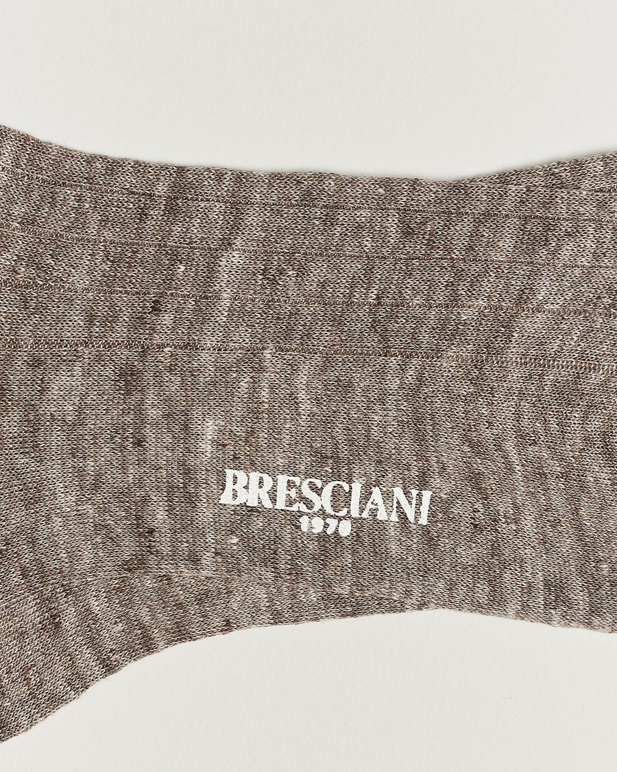 Herr |  | Bresciani | Linen Ribbed Short Socks Brown Melange