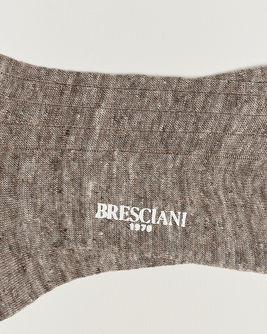 Herr | Italian Department | Bresciani | Linen Ribbed Short Socks Brown Melange