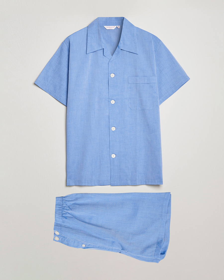 Herr | Pyjamas & Morgonrockar | Derek Rose | Shortie Cotton Pyjama Set Blue