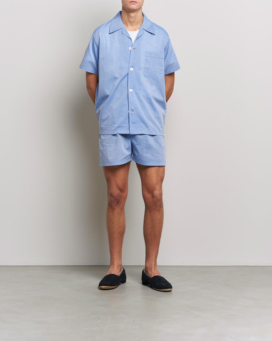Herr | Pyjamas | Derek Rose | Shortie Cotton Pyjama Set Blue