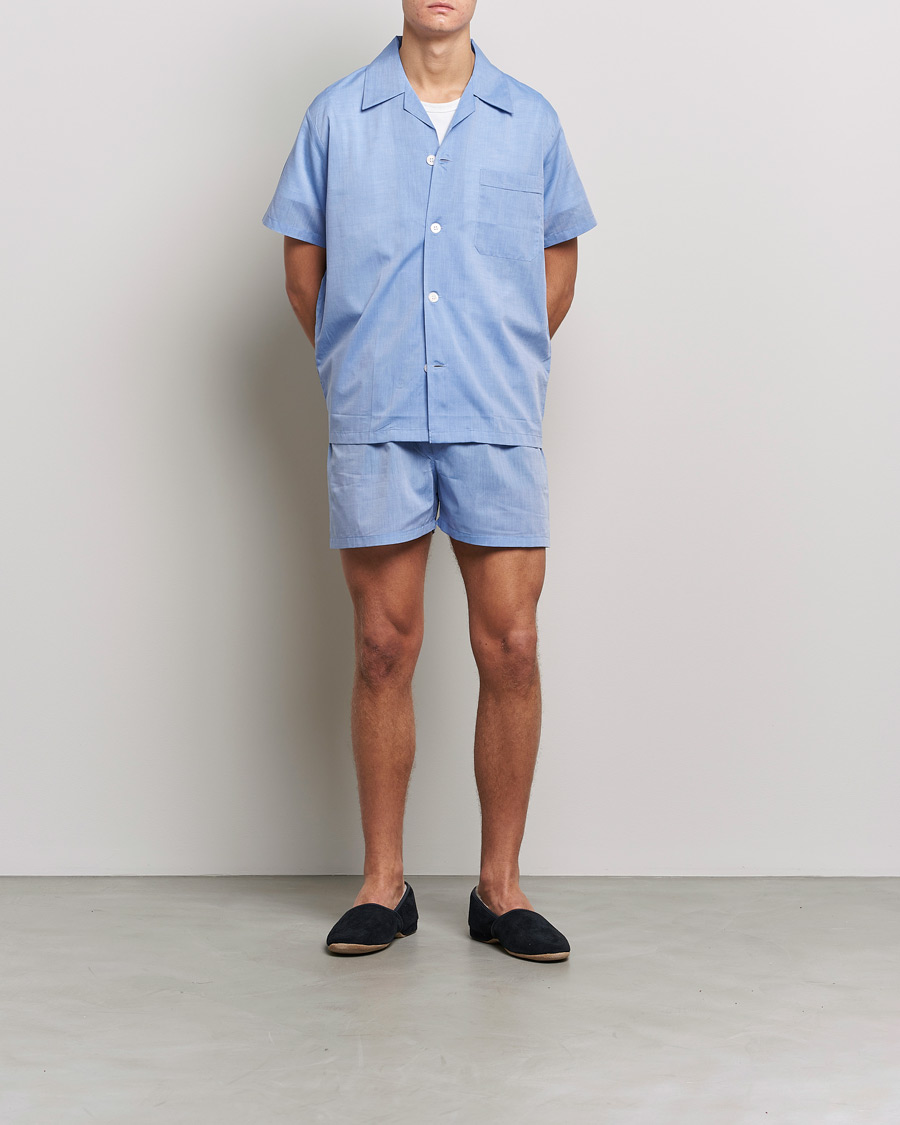 Herr | Pyjamas & Morgonrockar | Derek Rose | Shortie Cotton Pyjama Set Blue