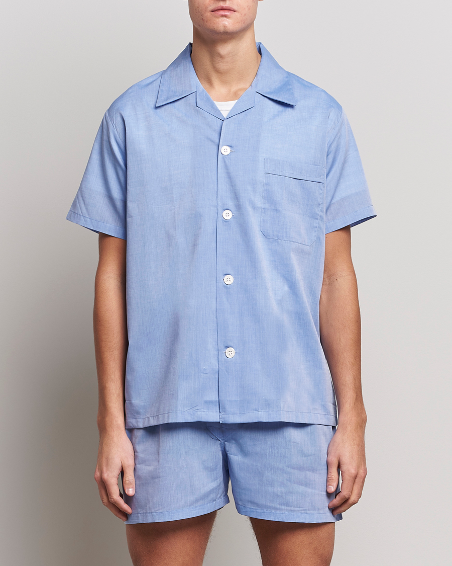 Herr | Pyjamasset | Derek Rose | Shortie Cotton Pyjama Set Blue