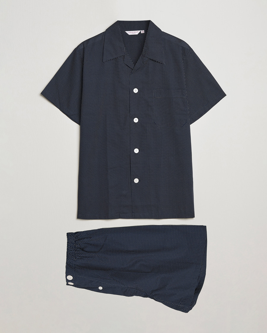 Herr | | Derek Rose | Shortie Printed Cotton Pyjama Set Navy