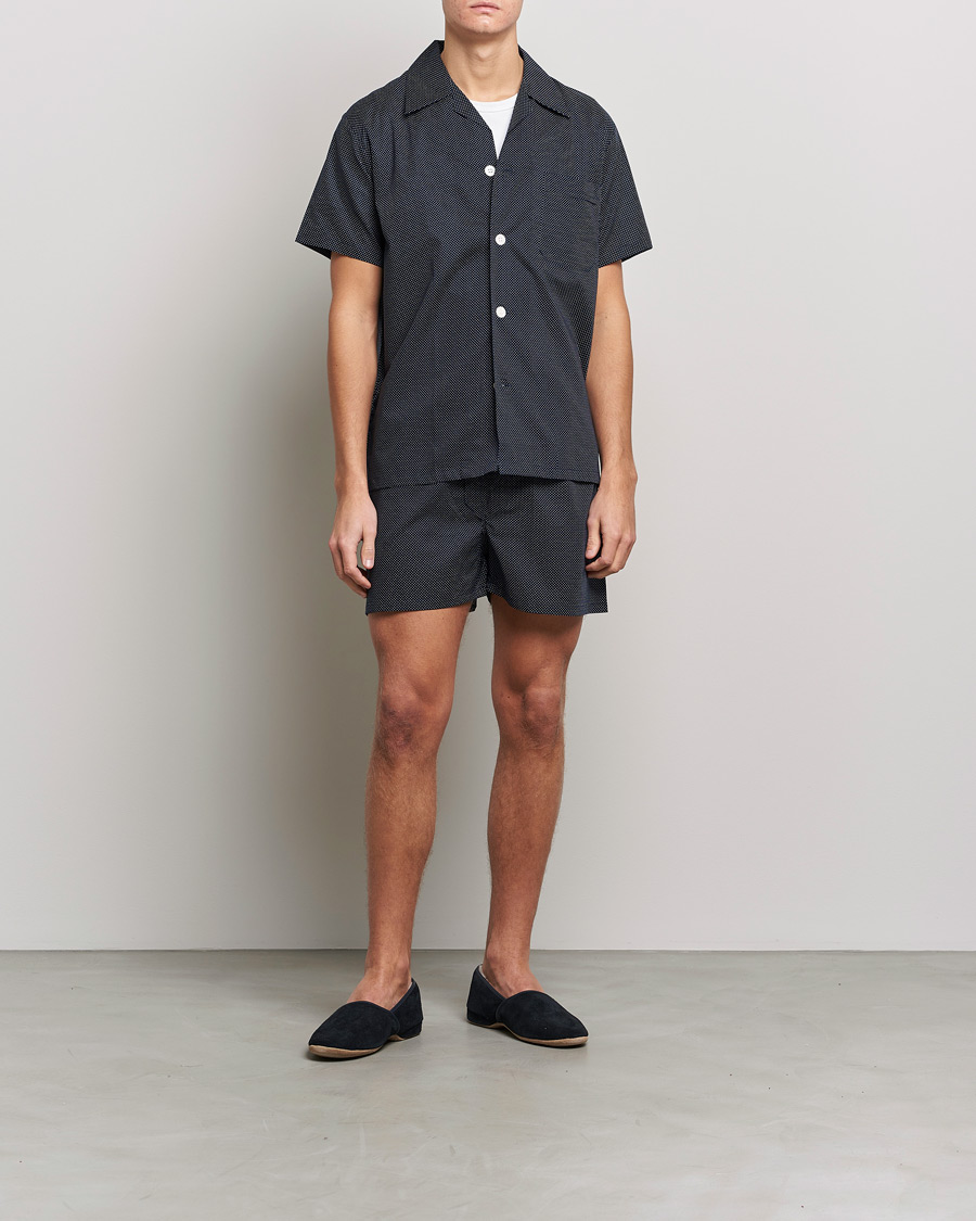 Herr | | Derek Rose | Shortie Printed Cotton Pyjama Set Navy