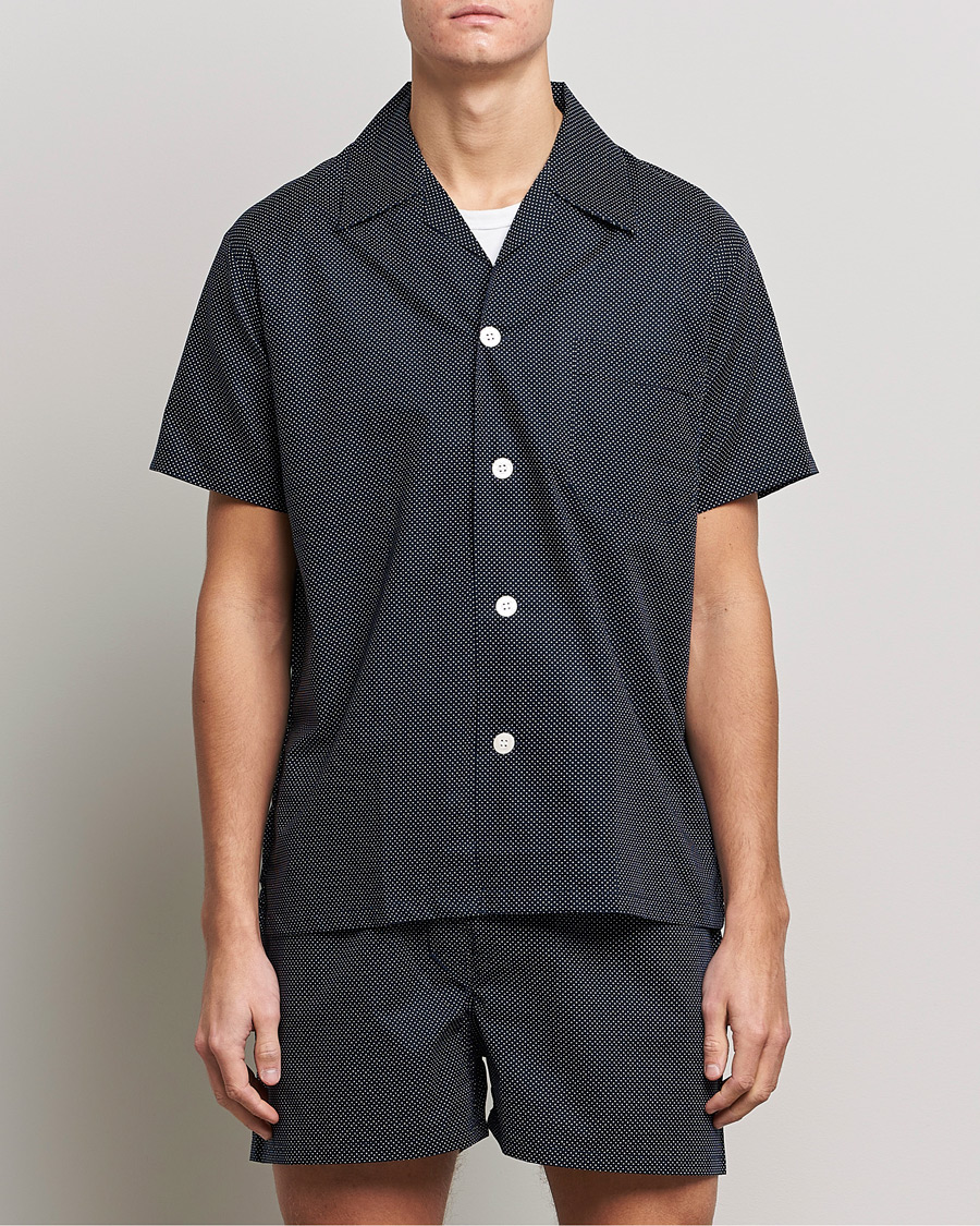 Herr | Pyjamas | Derek Rose | Shortie Printed Cotton Pyjama Set Navy