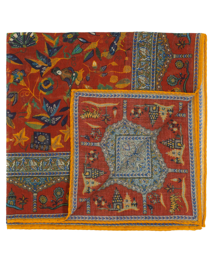 Herr | Drake's Cotton/Modal Moghul Pocket Square Red | Drake's | Cotton/Modal Moghul Pocket Square Red