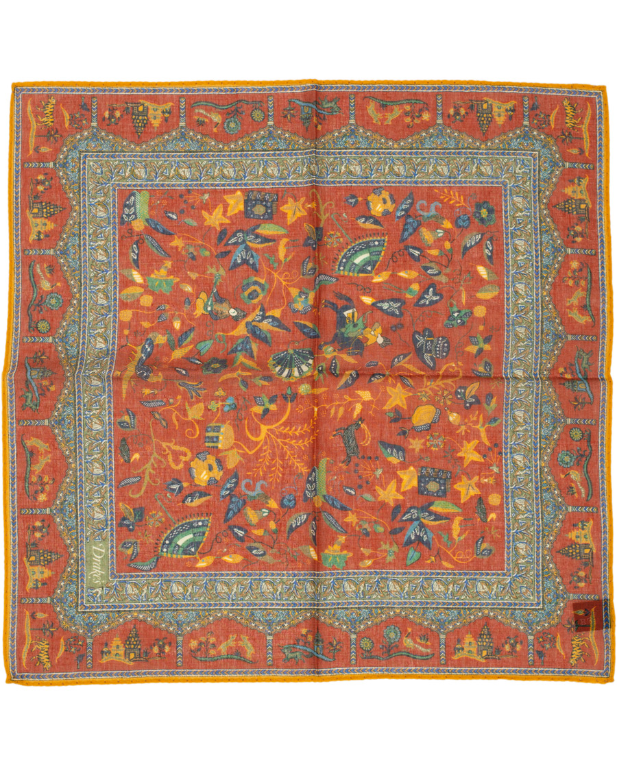 Herr | Drake's Cotton/Modal Moghul Pocket Square Red | Drake's | Cotton/Modal Moghul Pocket Square Red