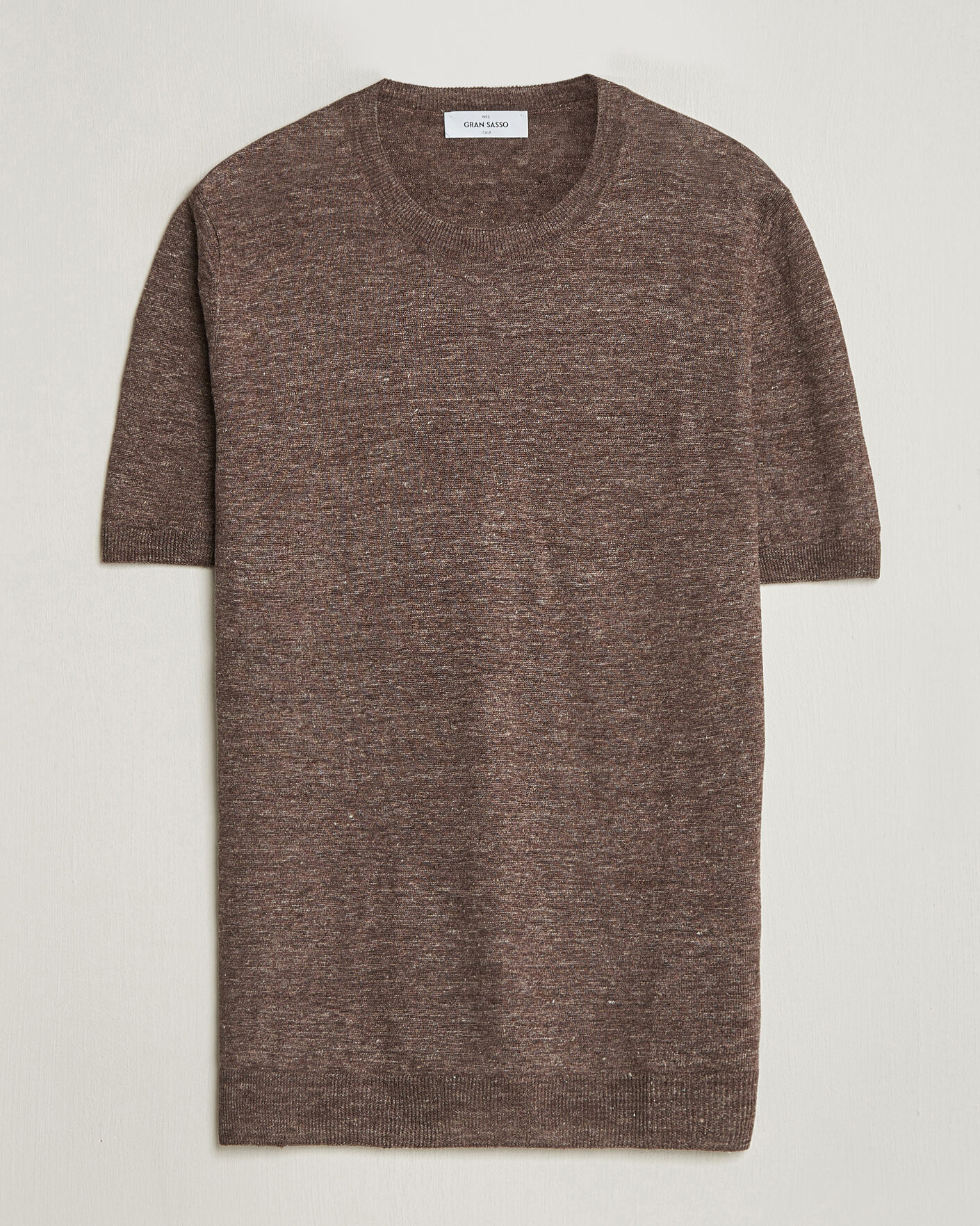 Herr | T-Shirts | Gran Sasso | Crew Neck Linen Tee Light Brown