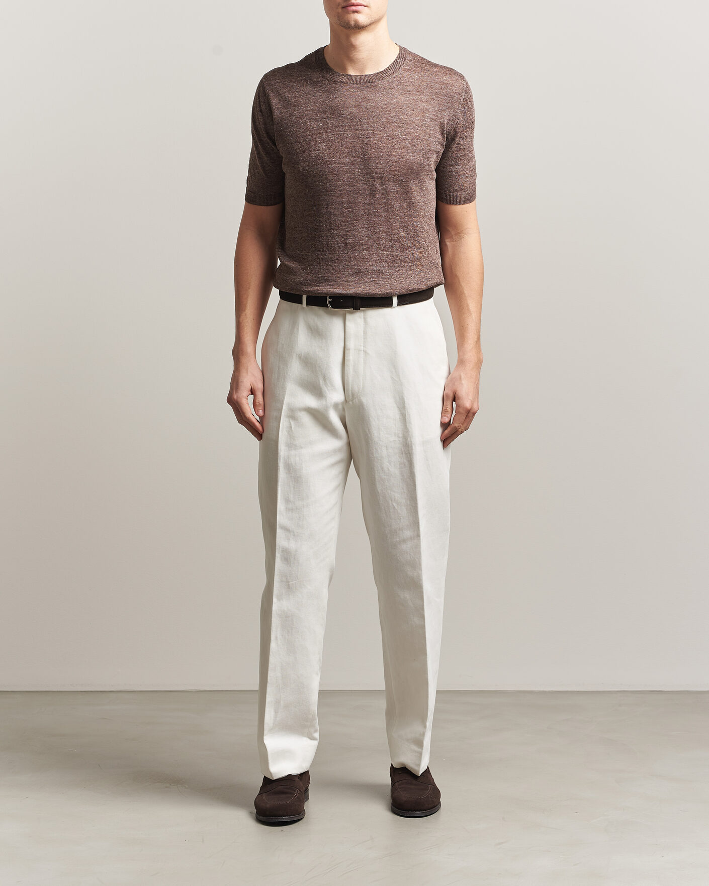 Herr | T-Shirts | Gran Sasso | Crew Neck Linen Tee Light Brown