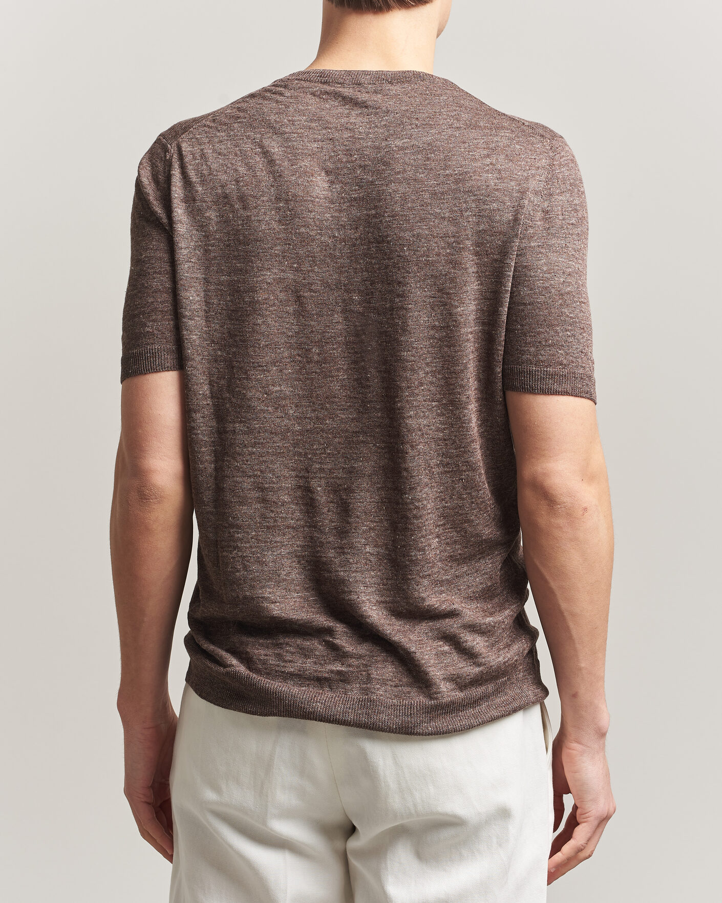Herr | T-Shirts | Gran Sasso | Crew Neck Linen Tee Light Brown