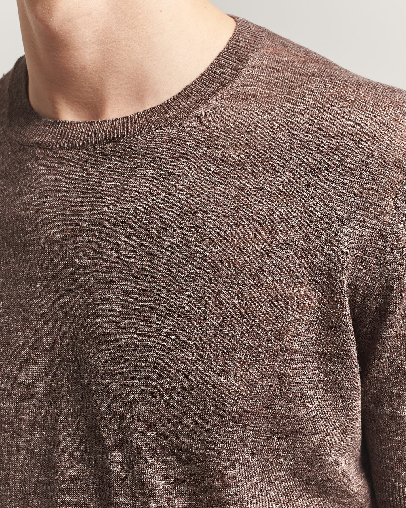 Herr | T-Shirts | Gran Sasso | Crew Neck Linen Tee Light Brown