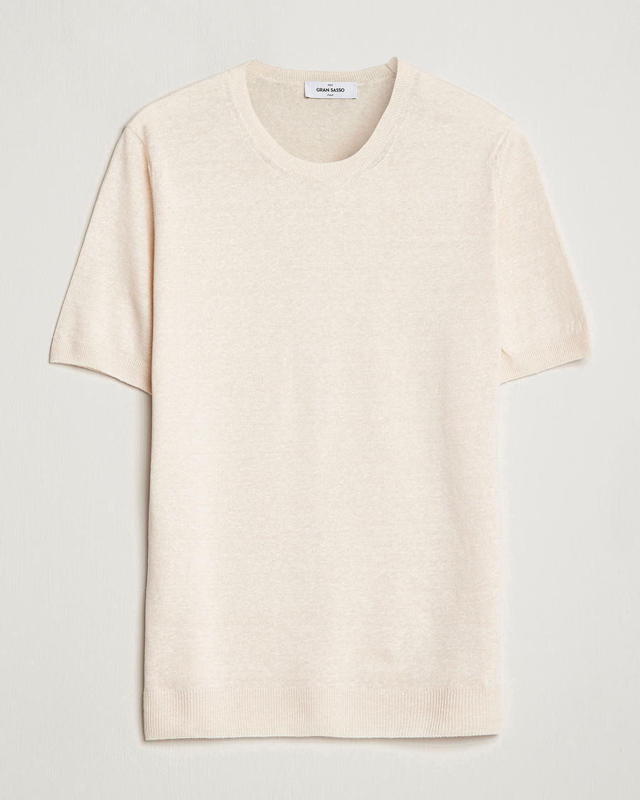 Herr | T-Shirts | Gran Sasso | Cotton/Linen Knitted Tee Cream