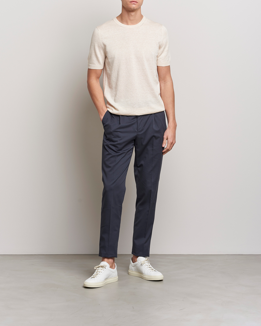 Herr | T-Shirts | Gran Sasso | Cotton/Linen Knitted Tee Cream