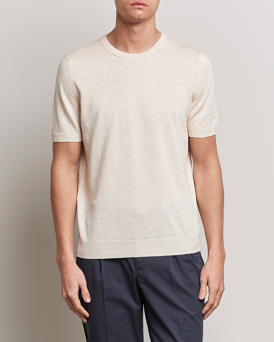 Herr | T-Shirts | Gran Sasso | Cotton/Linen Knitted Tee Cream