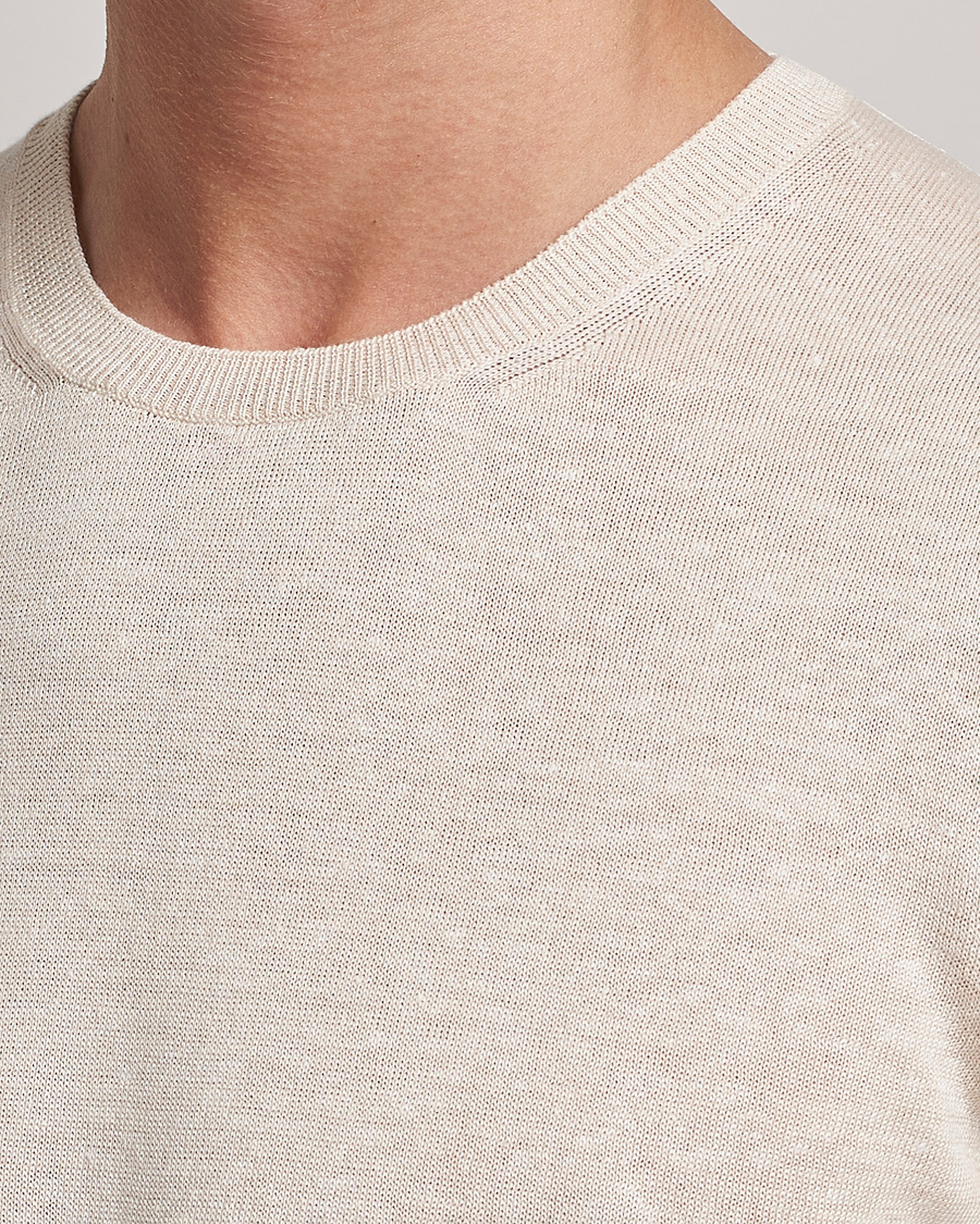 Herr | T-Shirts | Gran Sasso | Cotton/Linen Knitted Tee Cream