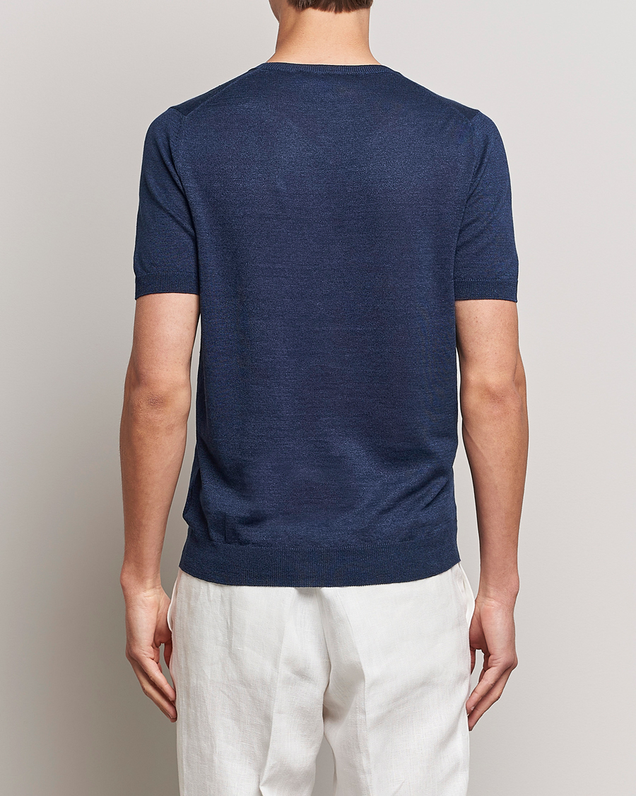 Herr | T-Shirts | Gran Sasso | Cotton/Linen Knitted Tee Navy