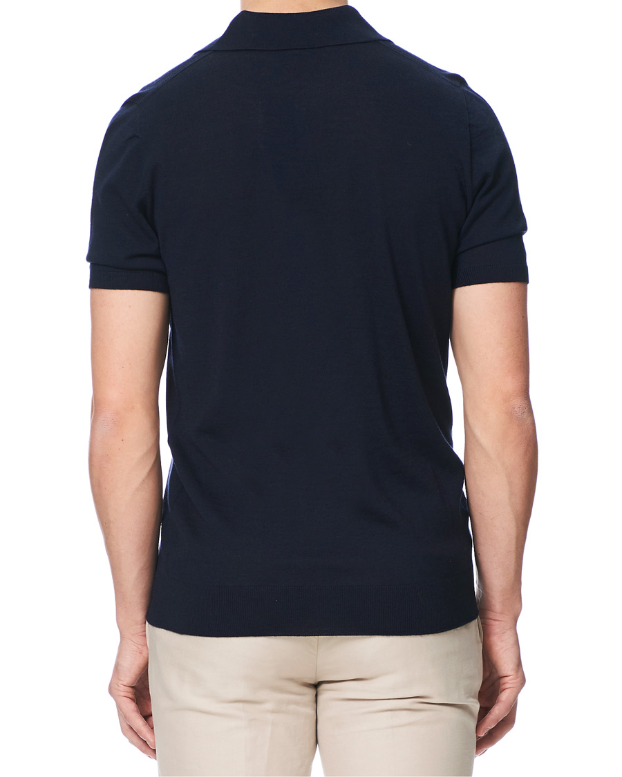 Herr | Pikéer | Johnstons of Elgin | Superfine Worsted Merino Short Sleeve Polo Dark Navy