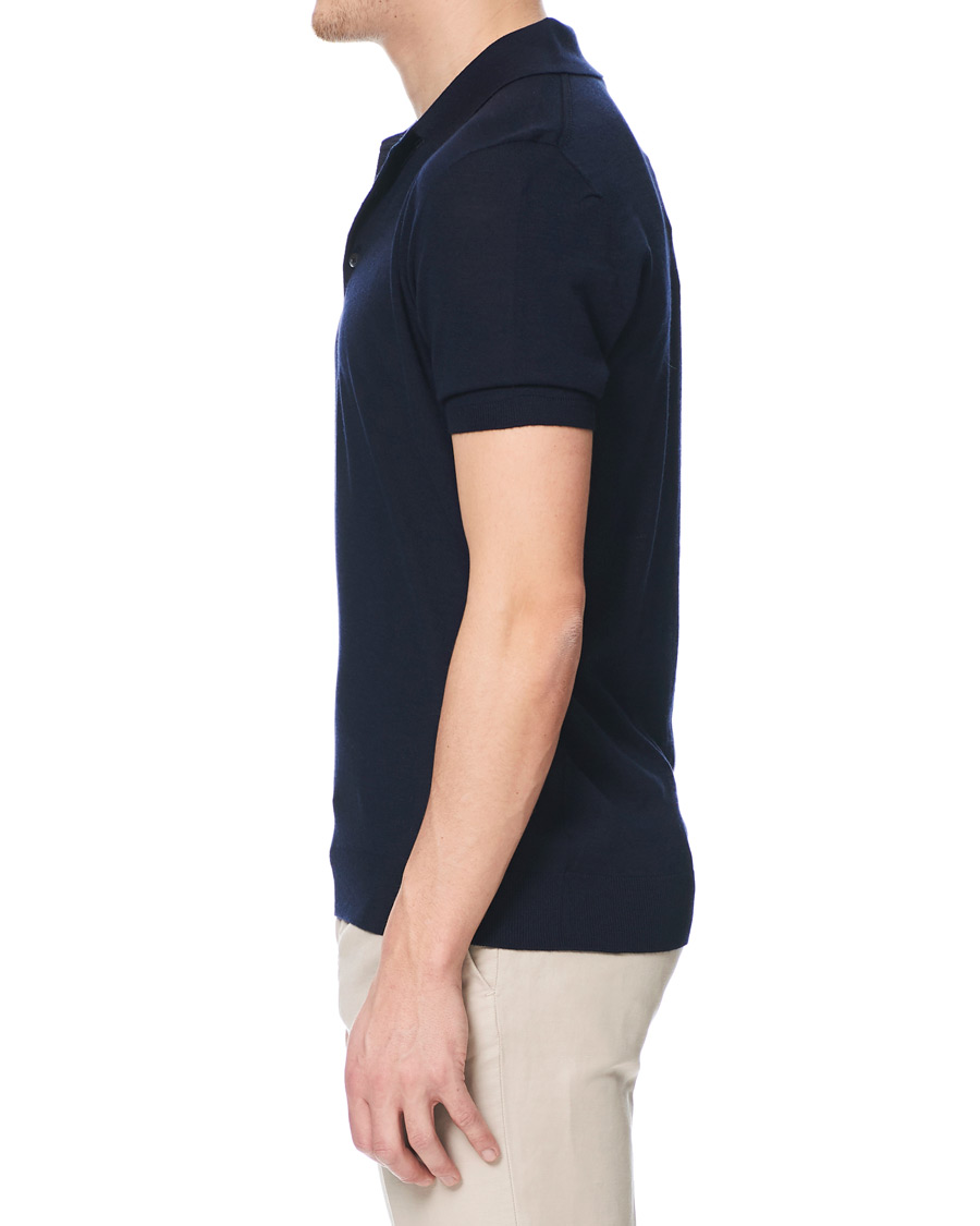 Herr | Pikéer | Johnstons of Elgin | Superfine Worsted Merino Short Sleeve Polo Dark Navy