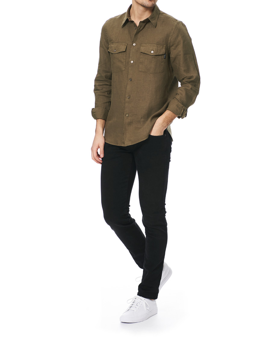 Herr | Skjortor | PS Paul Smith | Tailored Fit Pocket Linen Shirt Olive