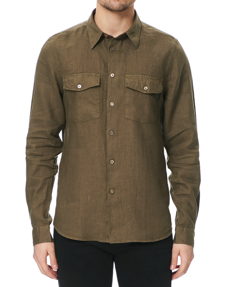 Herr | Skjortor | PS Paul Smith | Tailored Fit Pocket Linen Shirt Olive