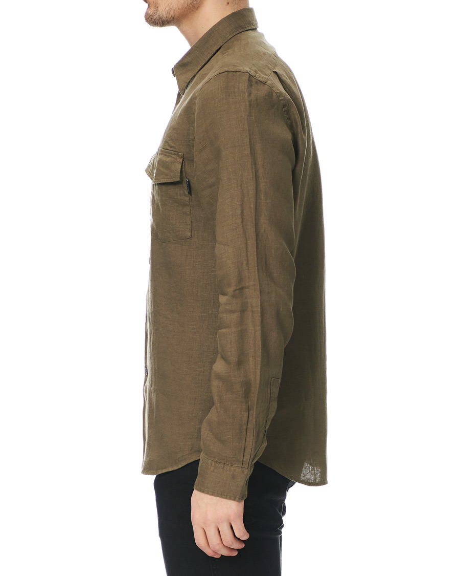 Herr | Skjortor | PS Paul Smith | Tailored Fit Pocket Linen Shirt Olive