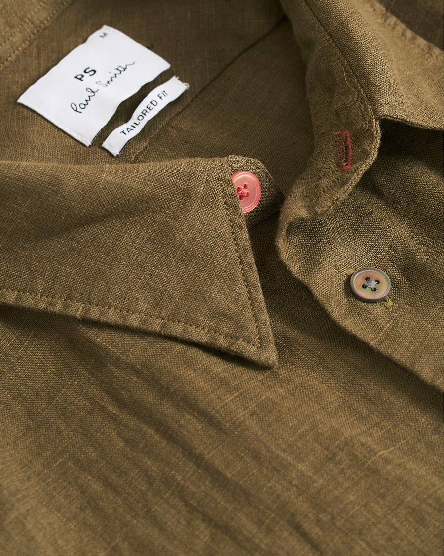 Herr | Skjortor | PS Paul Smith | Tailored Fit Pocket Linen Shirt Olive