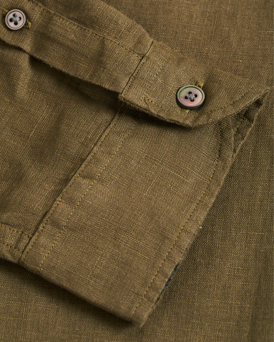Herr | Skjortor | PS Paul Smith | Tailored Fit Pocket Linen Shirt Olive