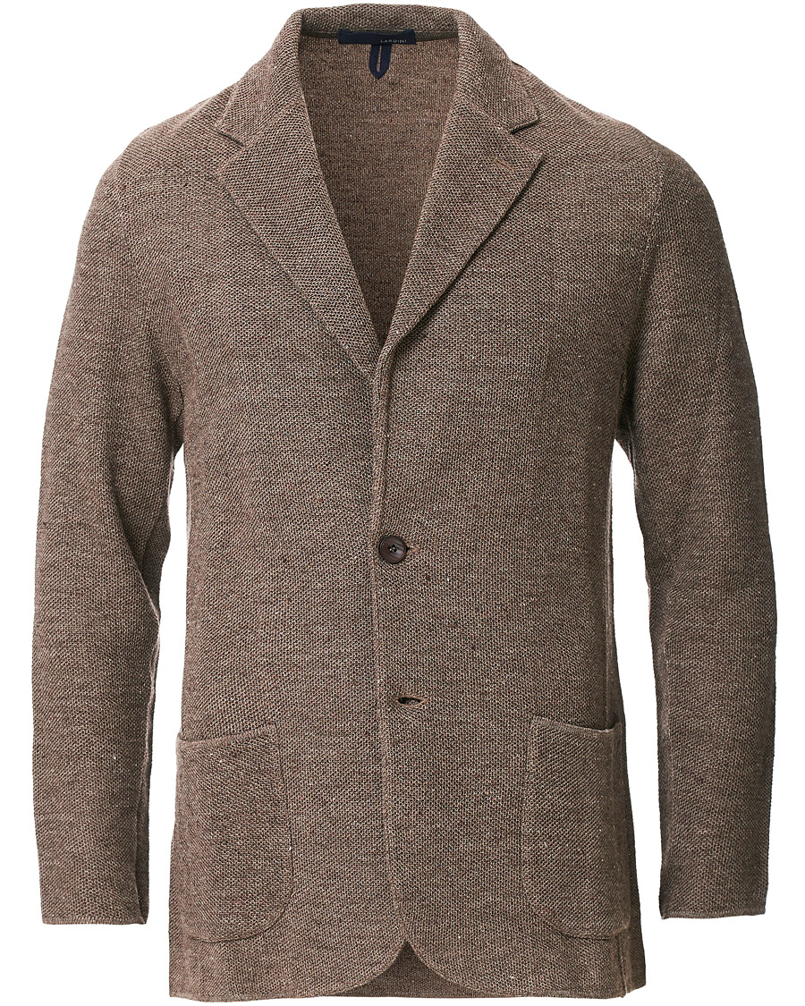 Herr | Kavajer | Lardini | Knitted Linen/Silk Blazer Brown