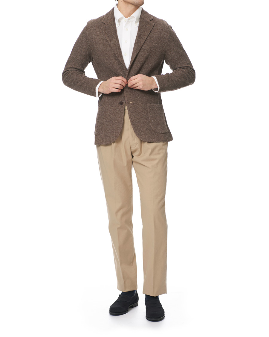 Herr | Kavajer | Lardini | Knitted Linen/Silk Blazer Brown