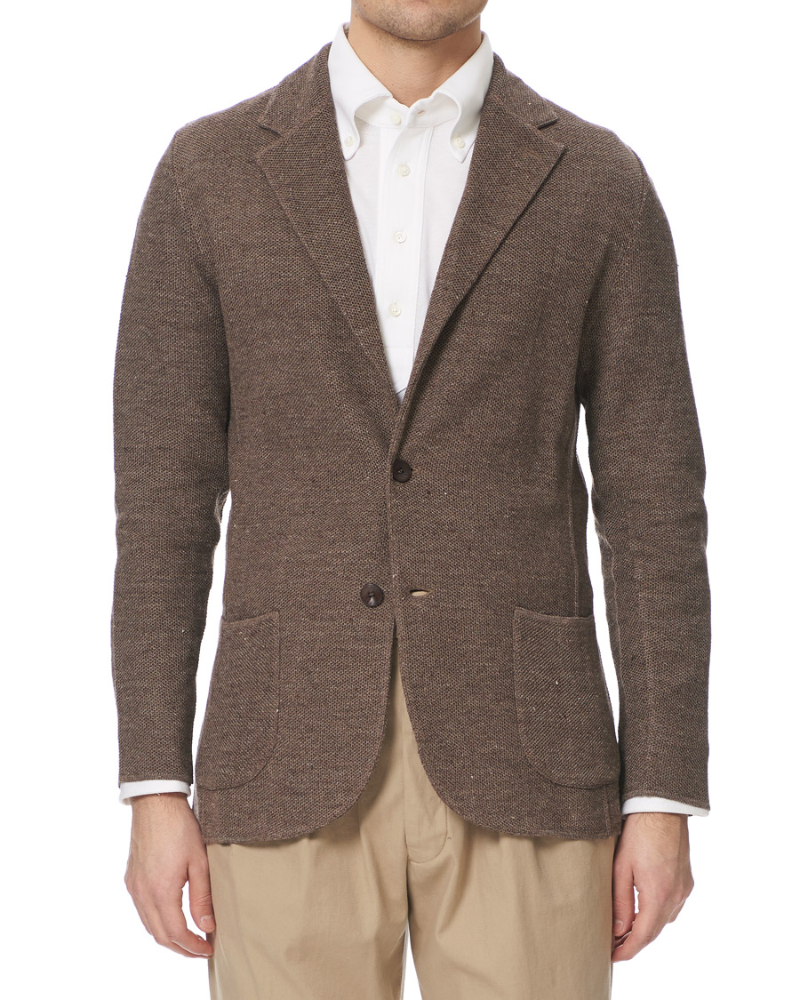 Herr | Kavajer | Lardini | Knitted Linen/Silk Blazer Brown