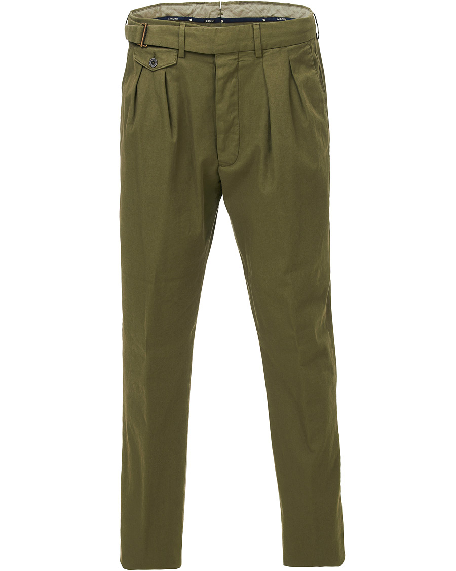 Herr | Byxor | Lardini | Luxor Double Pleated Cotton Trousers Green